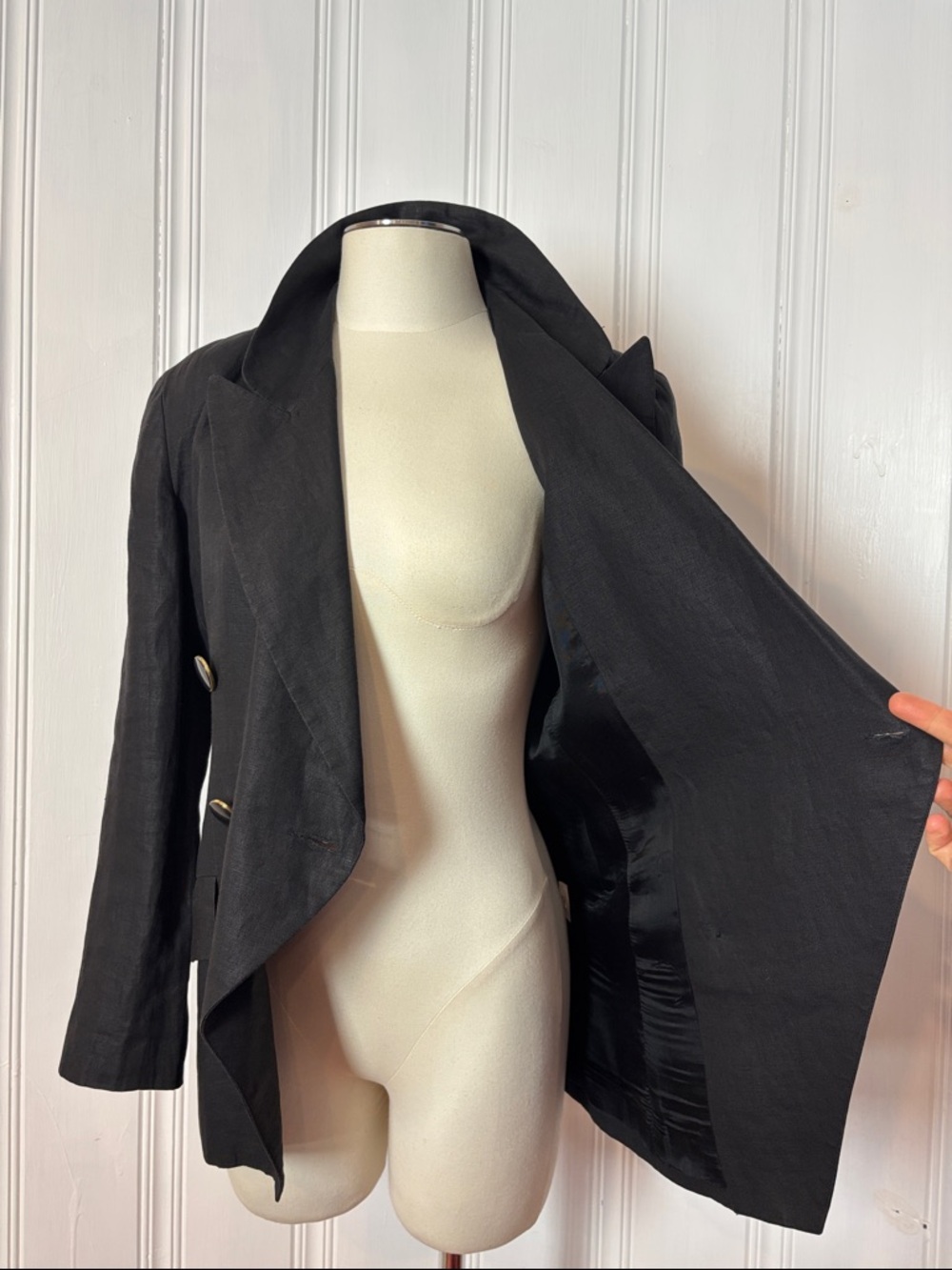 Vintage HOLT RENFREW Double-Breasted Black Linen Blazer | Size Medium estimated - Picture 8 of 10